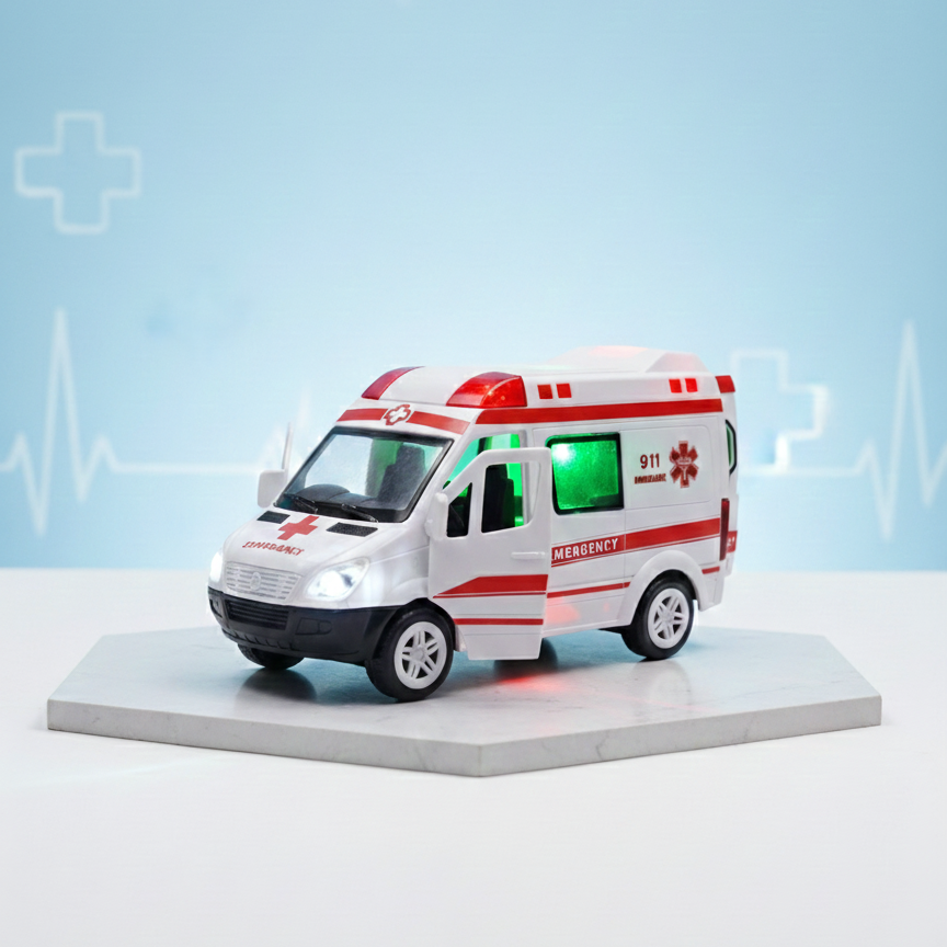 Ambulance Vehicle With Sound And Lights | Openable Front Doors and Back Door