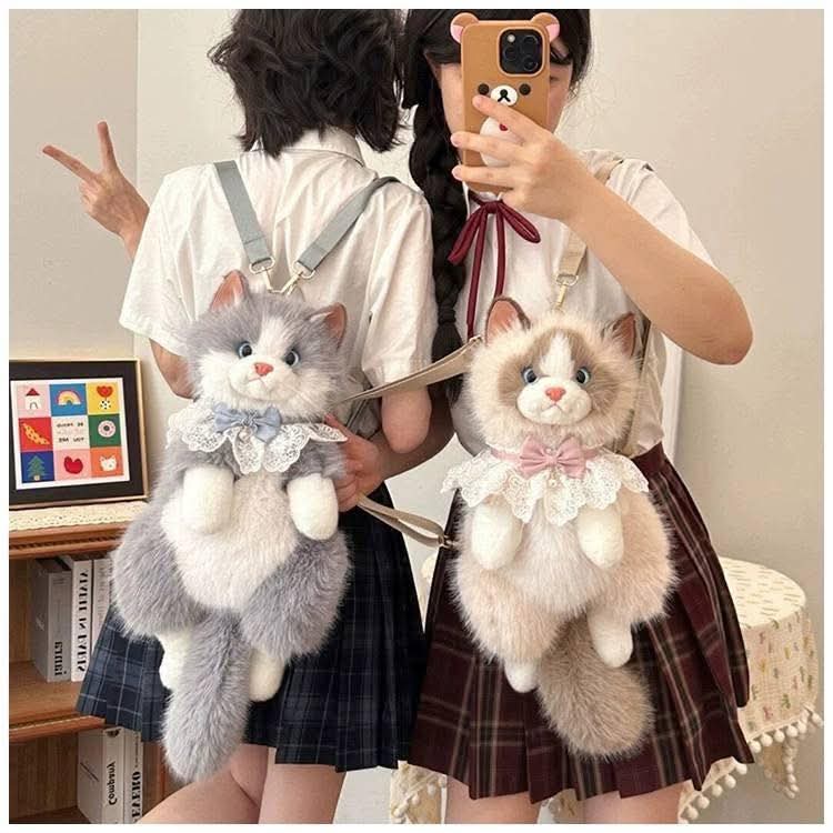 Realistic Meow Sound 3D Cat Plush Backpack
