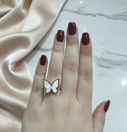Marble Effect White Butterfly Ring