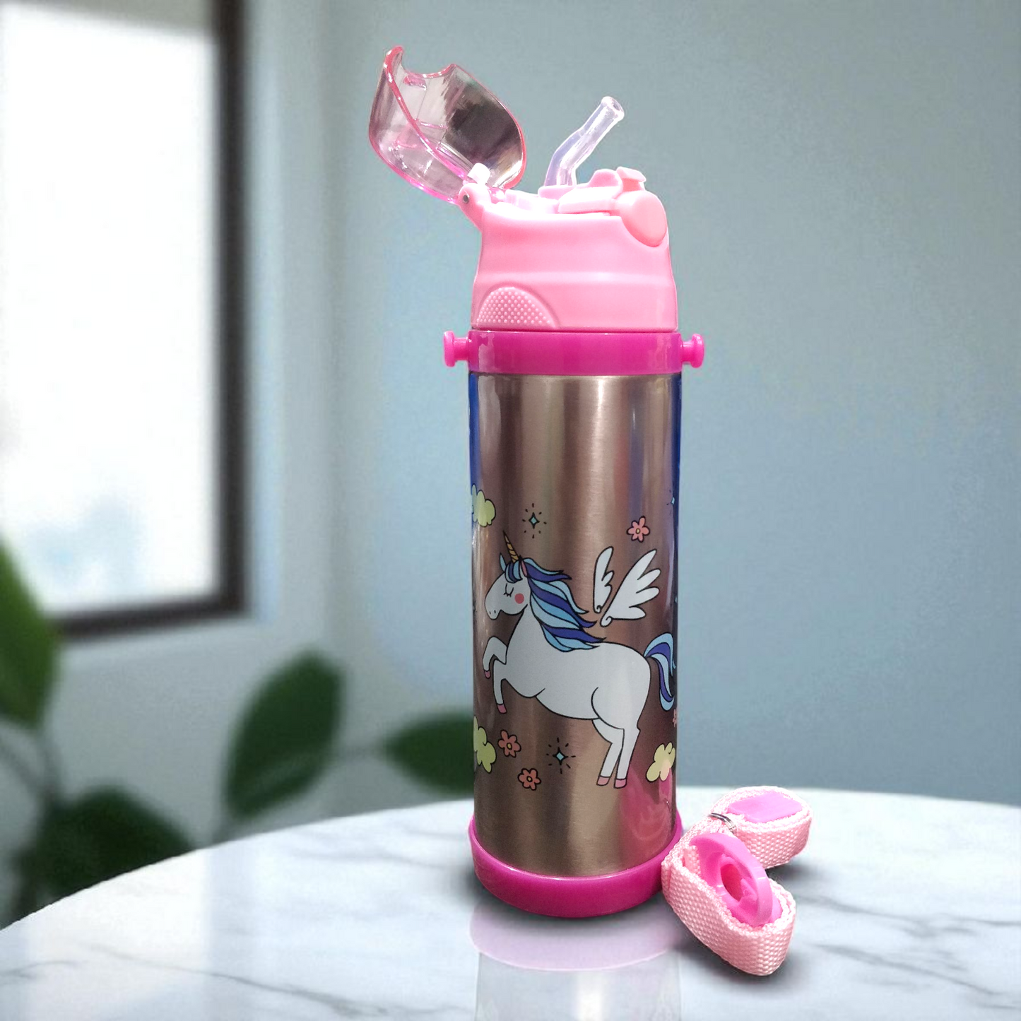 Unicorn Stainless Steel Straw Water Bottle