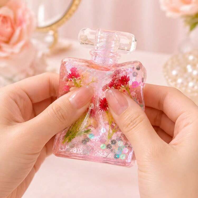 Glitter Flower Perfume Bottle Squishy – Stress Relief Toy