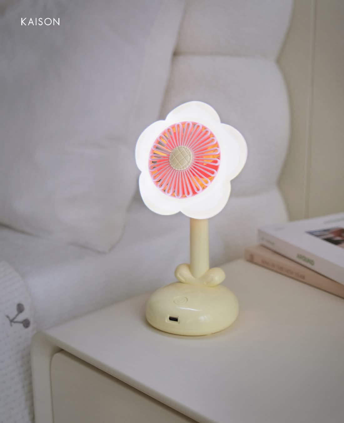 2-in-1 Rechargeable Flower Petal LED Desk Lamp & Mini Cooling Fan