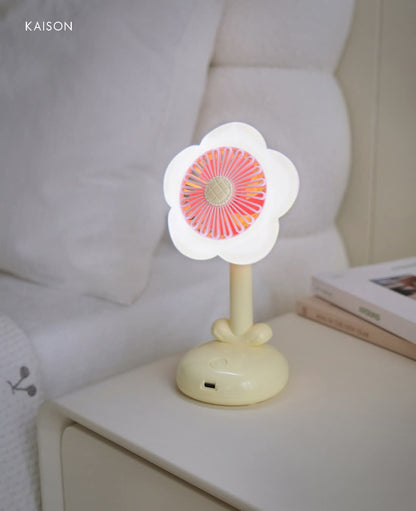 2-in-1 Rechargeable Flower Petal LED Desk Lamp & Mini Cooling Fan