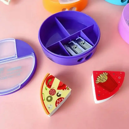 Premium 3-in-1 Cute Pencil Sharpener & Fancy Eraser Set for Kids