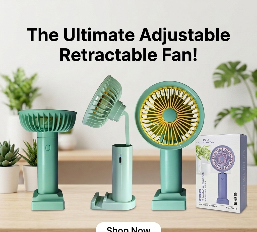 Retractable Mini Handheld Fan with Adjustable Neck