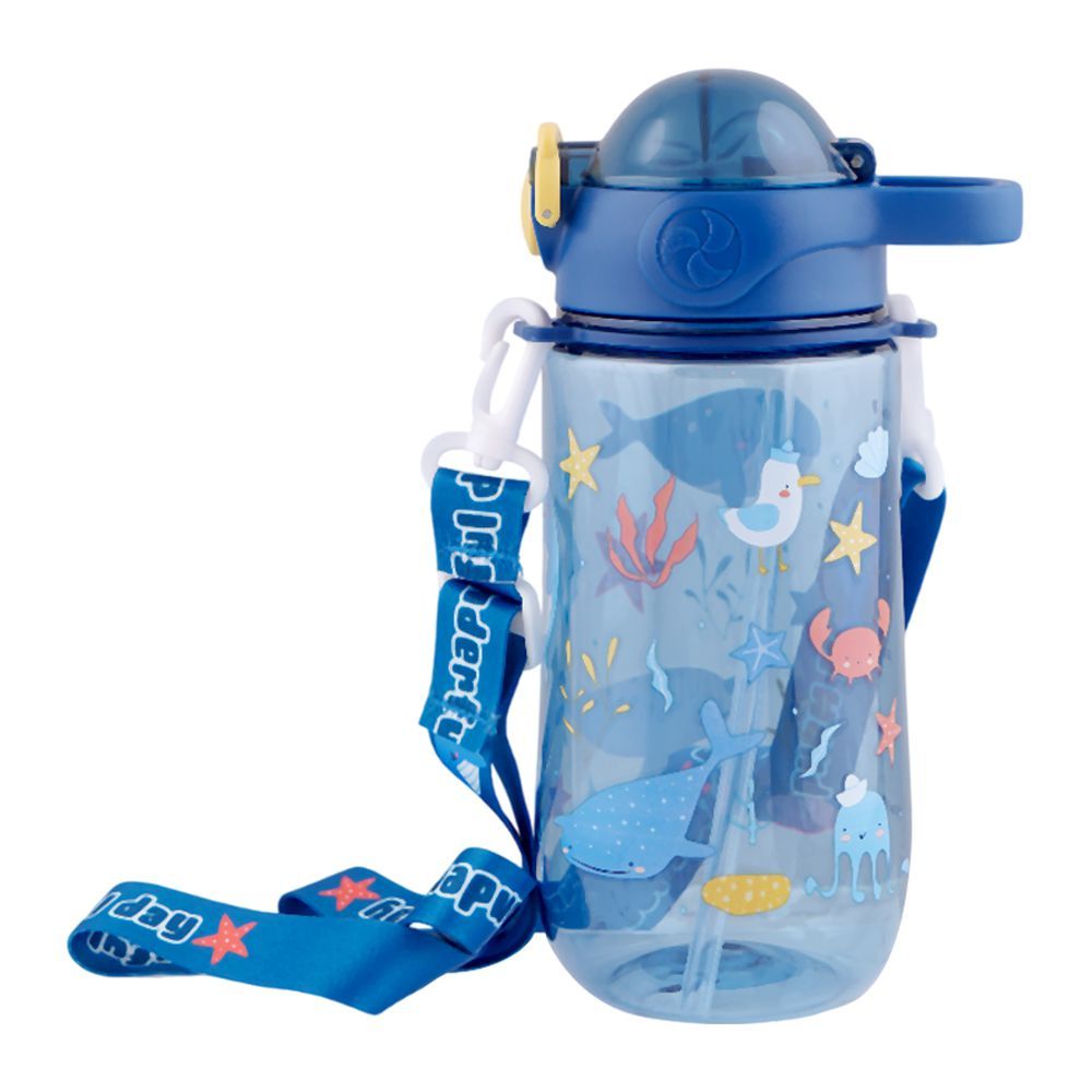Kids Cartoon 600ml Sipper Water Bottle with Adjustable Strap & Cap Lock