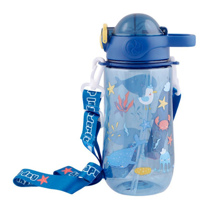 Kids Cartoon 600ml Sipper Water Bottle with Adjustable Strap & Cap Lock