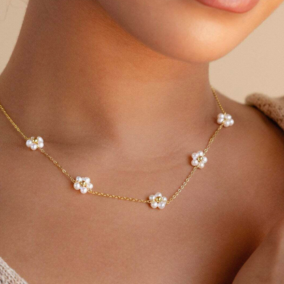 Pearl Flower Stainless Steel Delicate Necklace