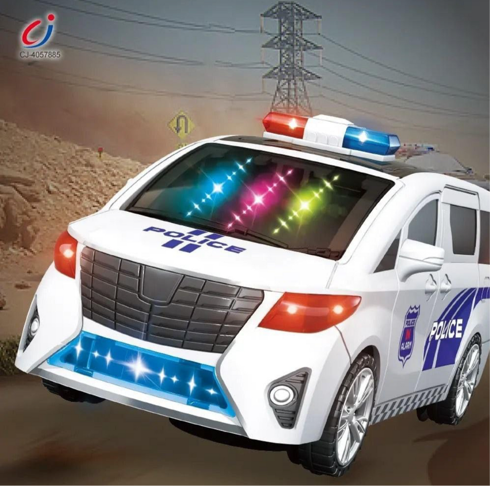 Police Car Toy with Real Siren & Lights – 360° Rotating Police Vehicle for Kids