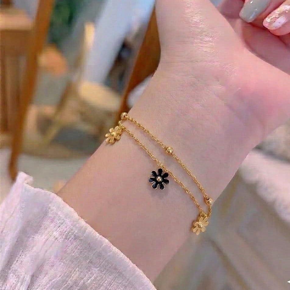 Flower Double Chain stainless Steel Bracelet