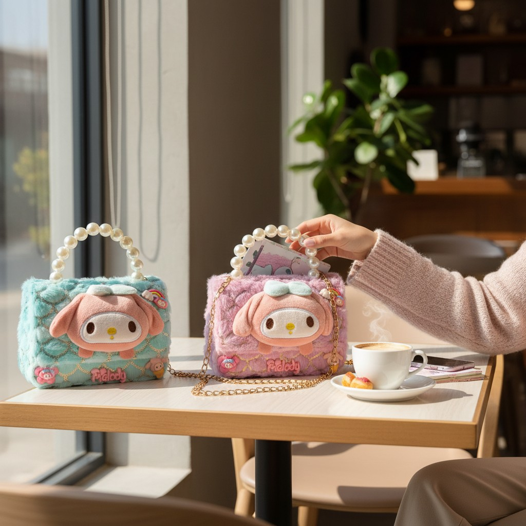 SHEIN Premium My Melody Plush Pearl Handle Bag for Girls