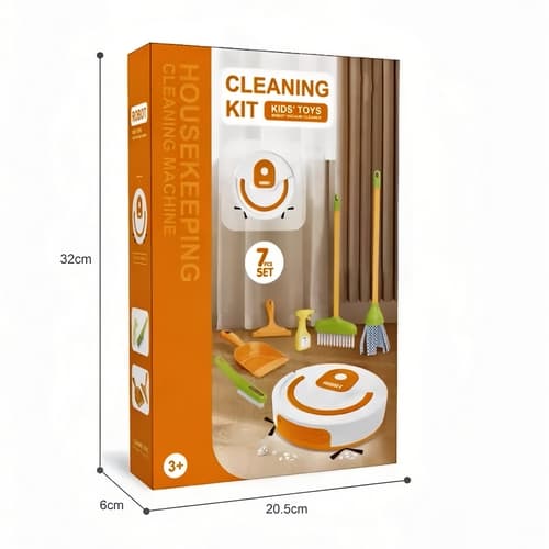 7-Piece Premium Kids Cleaning Toy Set with Battery-Operated Robot Vacuum – Interactive Housekeeping Play Kit for Toddlers