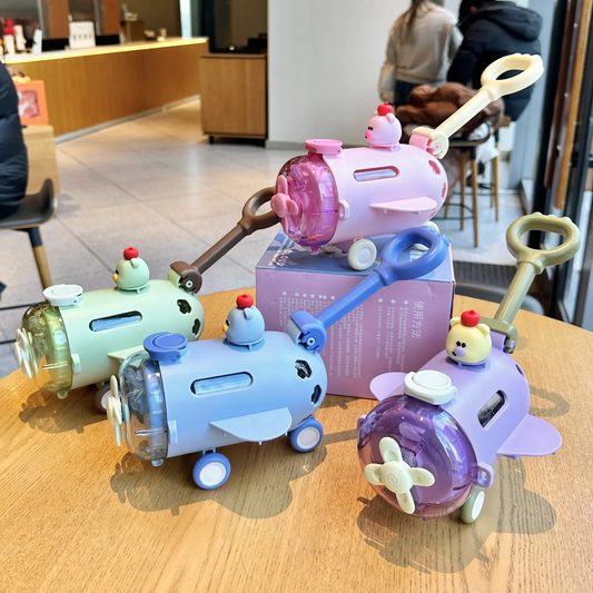 Cute Airplane Water Bottle with Pull-Rod & Wheels for Kids