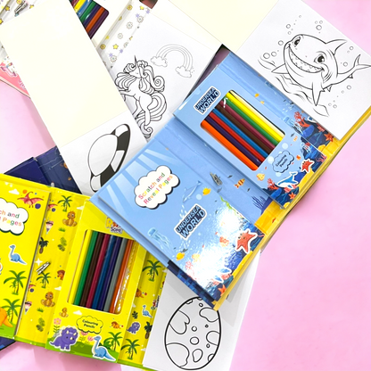 Colouring and Scratch Book With Colours | Stencil | Wooden Pencil
