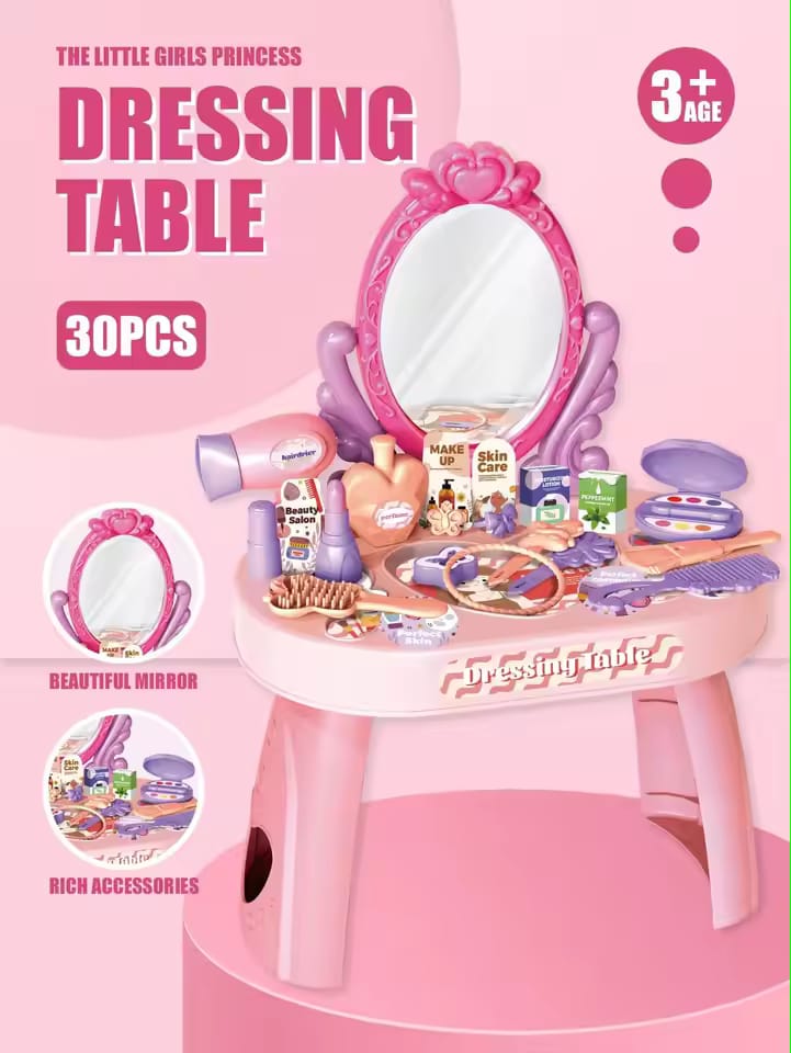 Dressing Table Pretend Play Toy – 30 Pcs Beauty Set for Girls