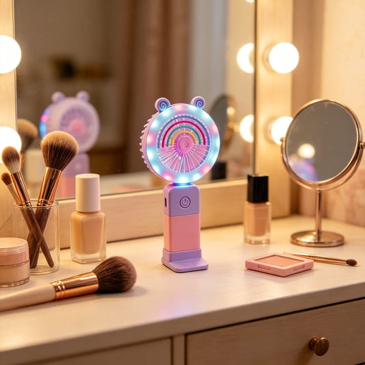 Cute Rechargeable Mini Fan with LED Ring Light