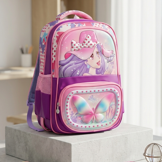 Vibrant Cartoon Princess & Butterfly School Bag