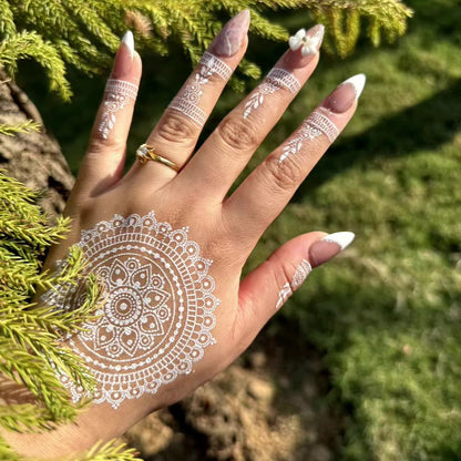 White Mehndi Sticker Tattoo | Both Hands