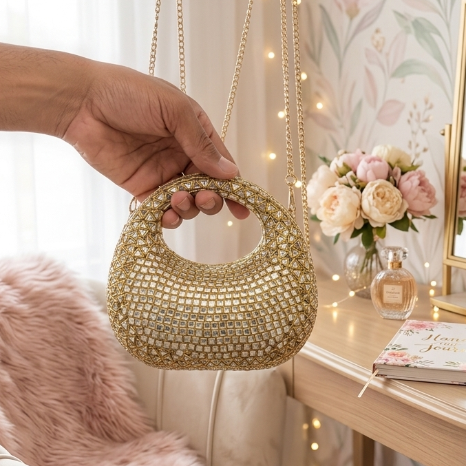 Half Moon Kundan Clutch Bag
