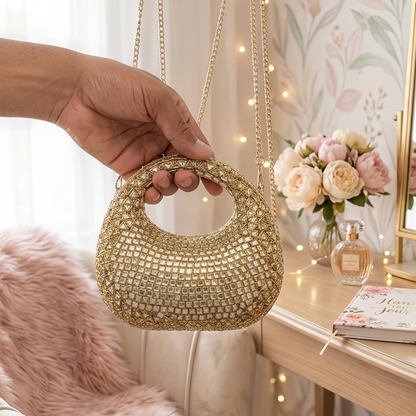 Half Moon Kundan Clutch Bag