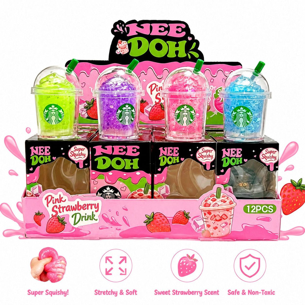 Starbucks Pink Strawberry Drink NeeDoh Squishy