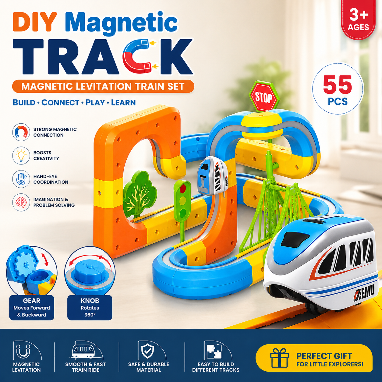 DIY Magnetic Track Train Set – 55 Pieces