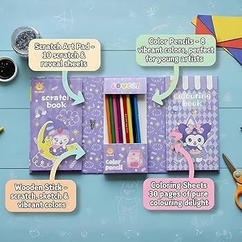 Dual Colouring and Scratch Book With Colours & Wooden Pencil