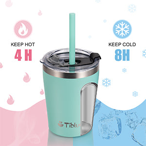 Tiblue Stainless Steel Tumbler Sipper Cup With Straw & Cleaner 8oz – Blue & Green (Pack Of 2)