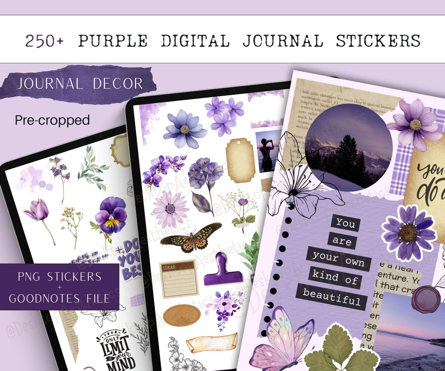 Purple Silk Journaling Sticker 6 Sheets | 80 Stickers
