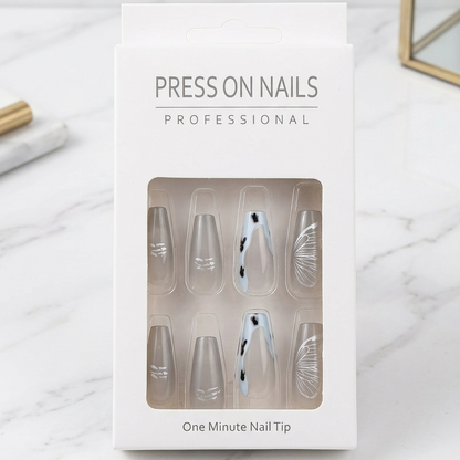 Professional One-Minute Press-On Nails – Elegant Butterfly & Cloud Grey Collection