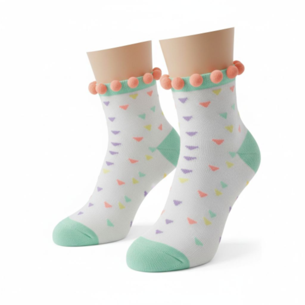Girls Soft Pom-Pom Hear Socks – Warm, Cute & Comfortable Winter Socks for Kids