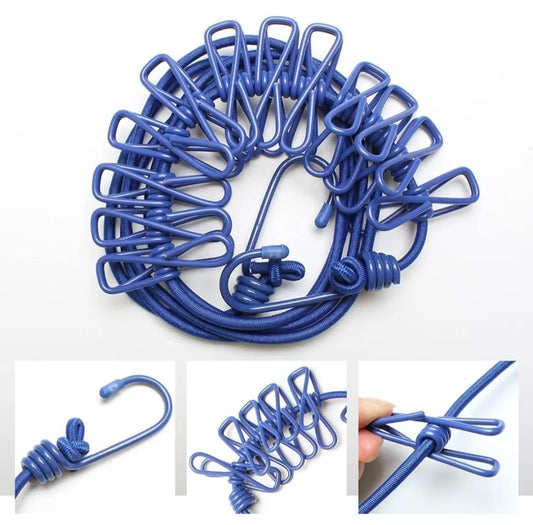 Portable Clothing Laundry Rope – 12 Feet with Attached Hooks