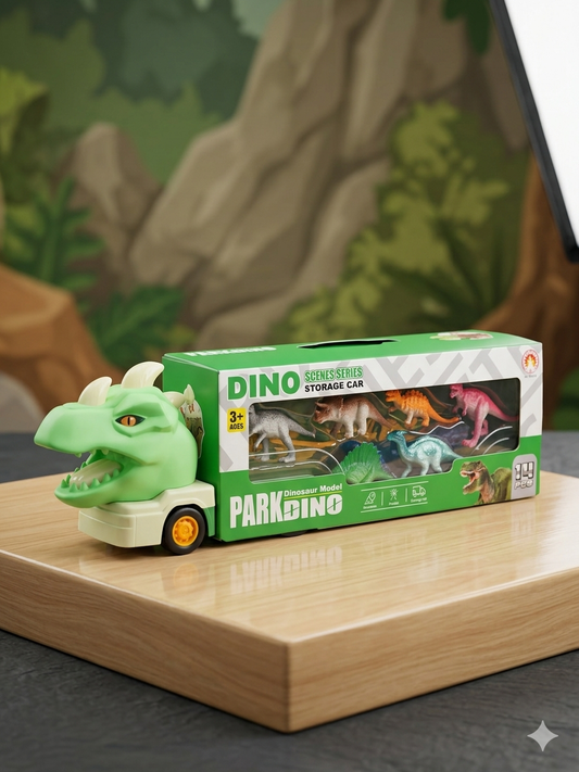 14-Piece Dinosaur Transport Truck Toy Set with Mini Dino Figures