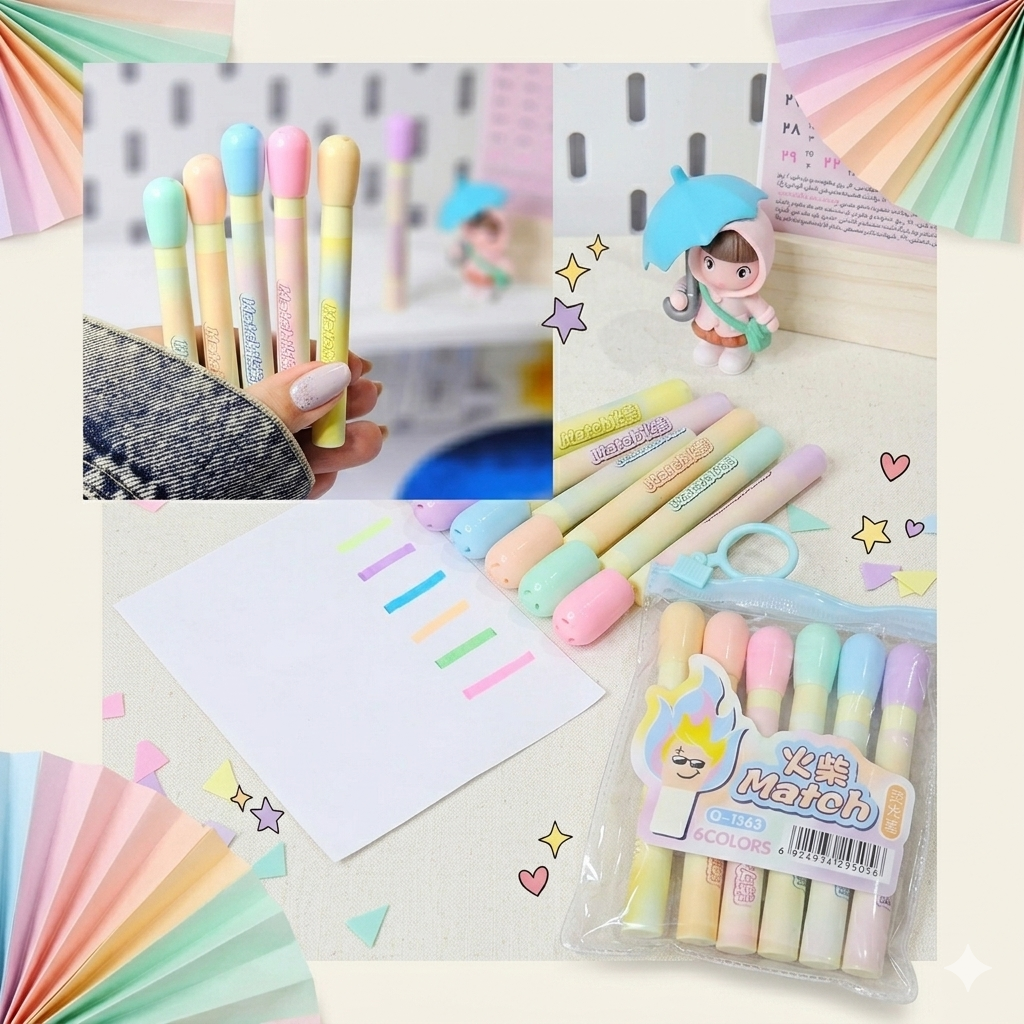Match Pastel Highlighter Pens – 6-Color Set for Journaling & Planning