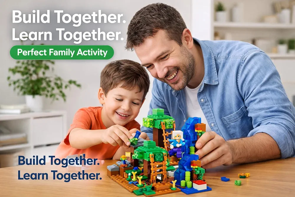 My World Minecraft Pixel-Style Building Block Set with LED Light (132+ Pieces)