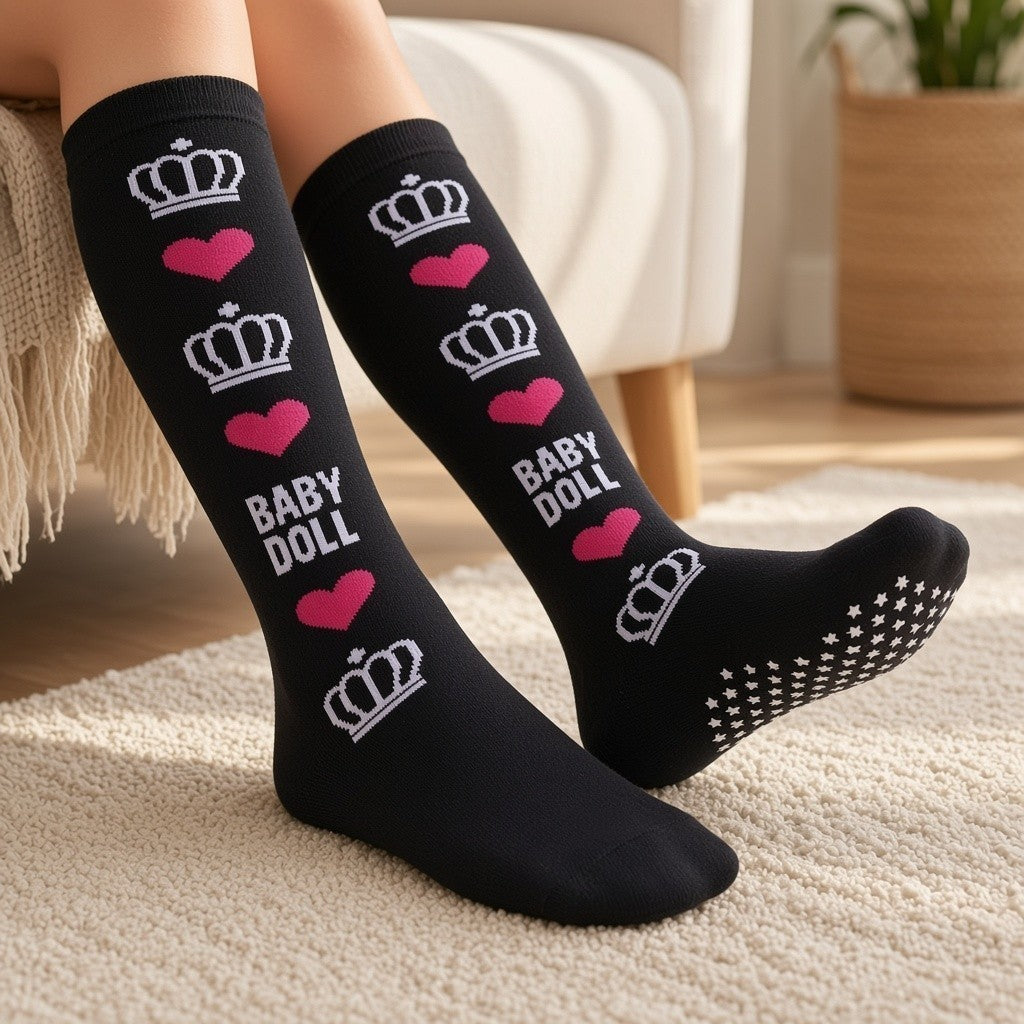 Baby Doll Long Anti-Slip Socks for Kids (3–7 Years)