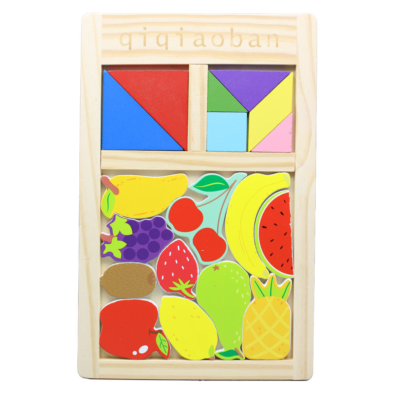 Educational Fruit-Themed Wooden Tangram Puzzle