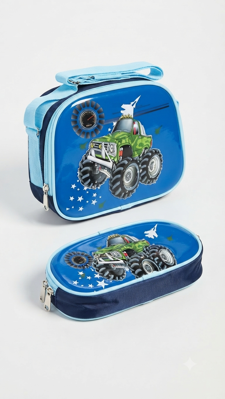 Monster Truck 2-Piece School Lunch Bag & Pencil Case Set