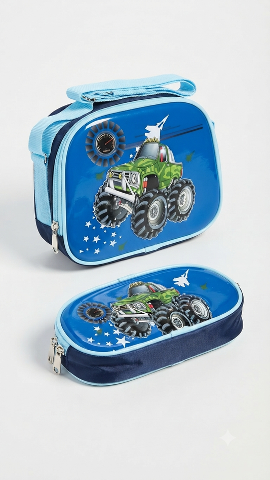 Monster Truck 2-Piece School Lunch Bag & Pencil Case Set