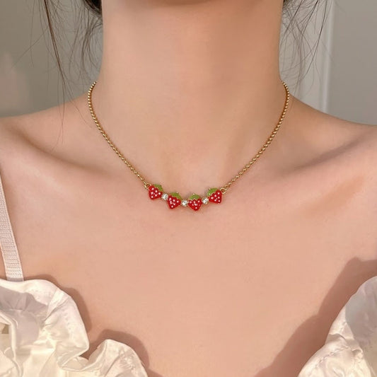 Kids Strawberry 18 Karat Gold Plated Choker Necklace