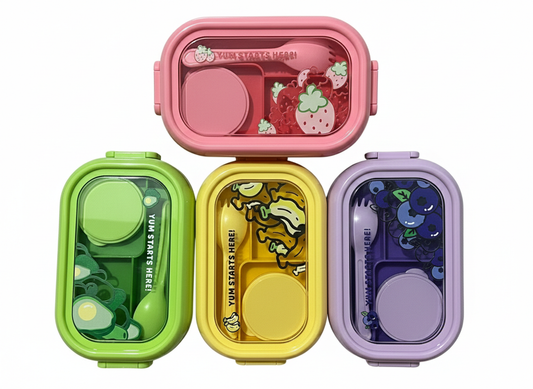 Kids Lunch Box with Stainless Steel Compartments + Sauce Box (Fruit Theme)