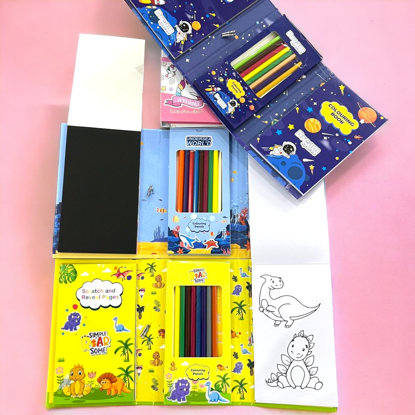 Colouring and Scratch Book With Colours | Stencil | Wooden Pencil