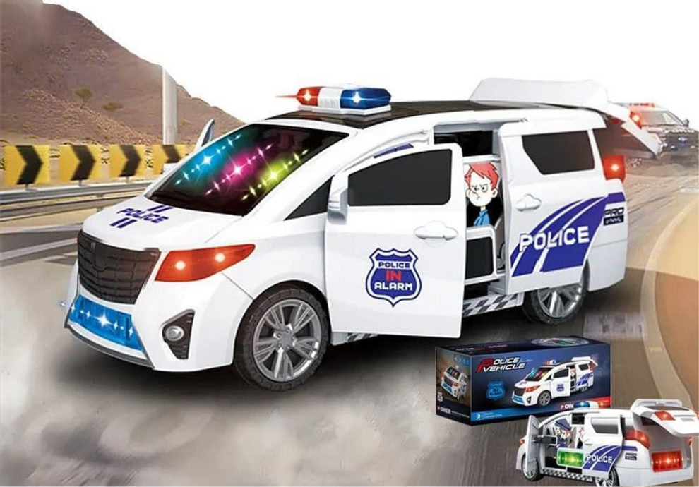 Police Car Toy with Real Siren & Lights – 360° Rotating Police Vehicle for Kids