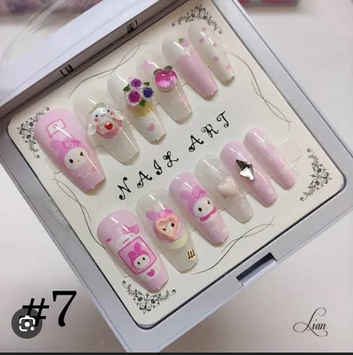 Sanrio Charms Kids Nails With Glue Stickers