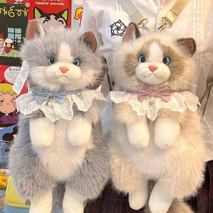 Realistic Meow Sound 3D Cat Plush Backpack