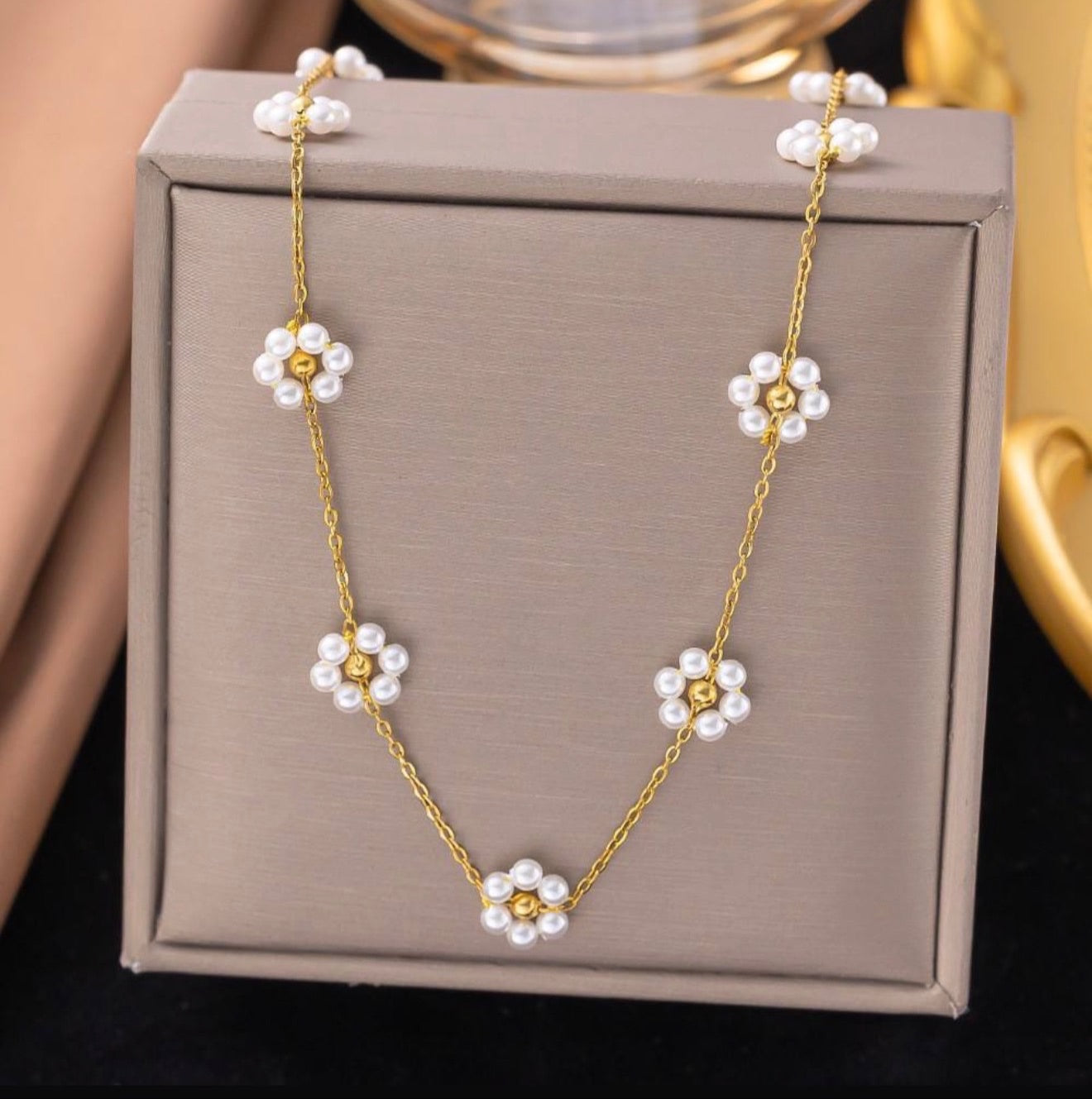 Pearl Flower Stainless Steel Delicate Necklace