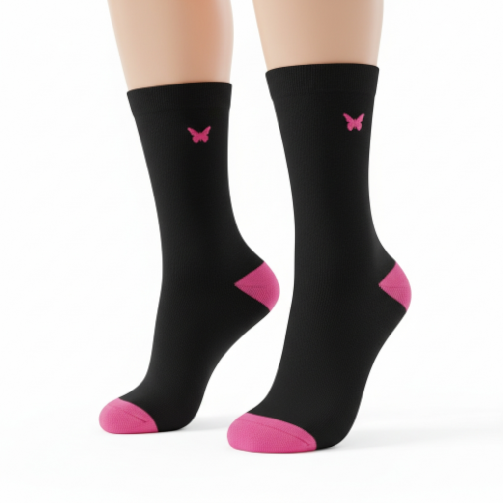 Black Socks with Embroidered Butterfly
