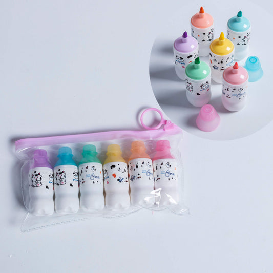 Milk Bottle Highlighters Set – Cute Mini Marker Pens for Kids