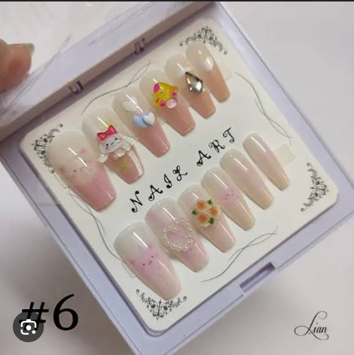 Sanrio Charms Kids Nails With Glue Stickers
