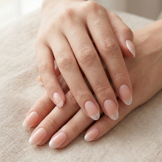 Luxury 2-Minute Manicure – Natural Pink Glitter French Tip Press-On Nails